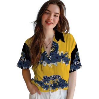 Buy Milwaukee Brewers Floral Hawaiian Shirt - Stripe Navy and Black Summer Gear