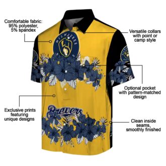 Buy Milwaukee Brewers Floral Hawaiian Shirt - Stripe Navy and Black Summer Gear