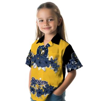 Buy Milwaukee Brewers Floral Hawaiian Shirt - Stripe Navy and Black Summer Gear