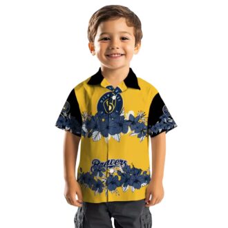 Buy Milwaukee Brewers Floral Hawaiian Shirt - Stripe Navy and Black Summer Gear