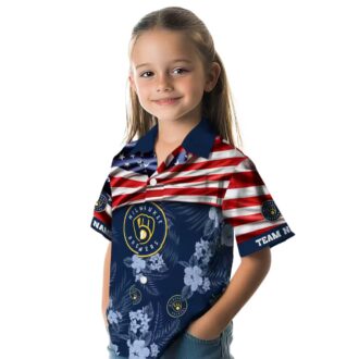 Custom Milwaukee Brewers Aloha Shirt - US Flag Navy Blue Floral Hawaiian Shirt for MLB Fans