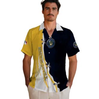 Customized Milwaukee Brewers Edgy Streaks Navy Blue White Hawaiian Shirt