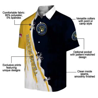Customized Milwaukee Brewers Edgy Streaks Navy Blue White Hawaiian Shirt