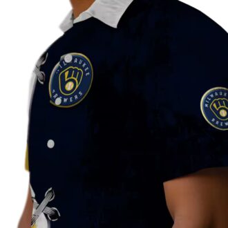 Customized Milwaukee Brewers Edgy Streaks Navy Blue White Hawaiian Shirt
