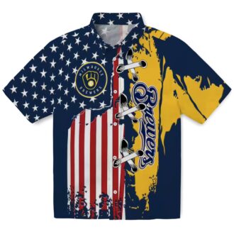 Limited Edition Milwaukee Brewers Tropical Hawaiian Shirt - Navy Blue Baseball Vacation Shirt