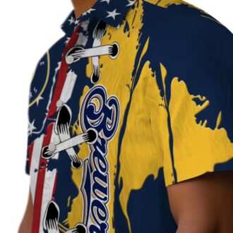 Limited Edition Milwaukee Brewers Tropical Hawaiian Shirt - Navy Blue Baseball Vacation Shirt