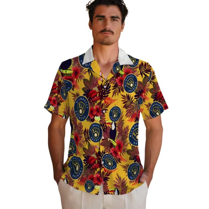 Milwaukee Brewers Beach Shirt - Navy Red Hawaiian Style for Baseball Fans