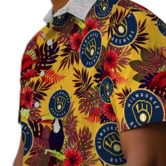 Milwaukee Brewers Beach Shirt - Navy Red Hawaiian Style for Baseball Fans