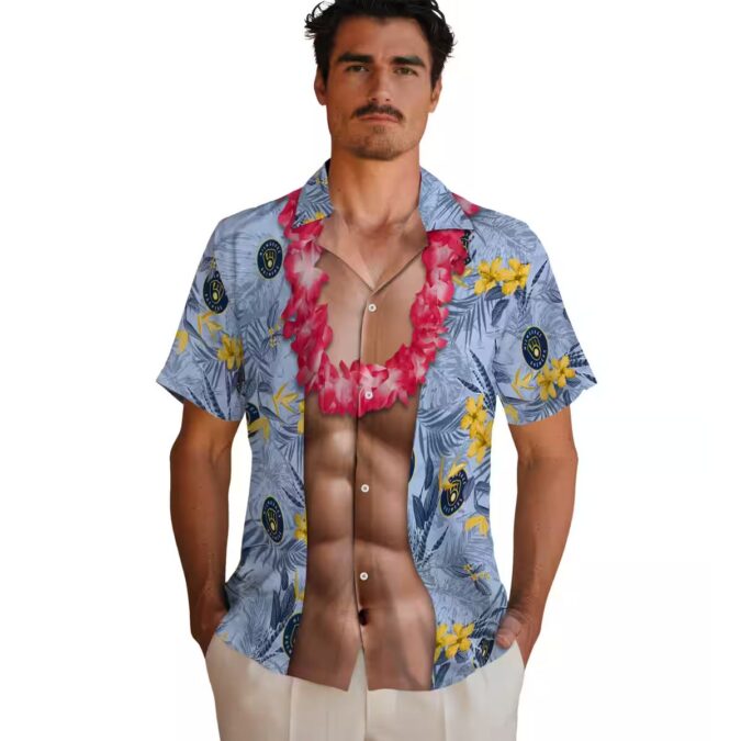 Milwaukee Brewers Hawaiian Shirt for Men - Navy Blue Chest Illusion Summer Aloha Fan Gift