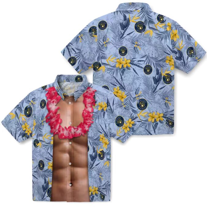 Milwaukee Brewers Hawaiian Shirt for Men - Navy Blue Chest Illusion Summer Aloha Fan Gift