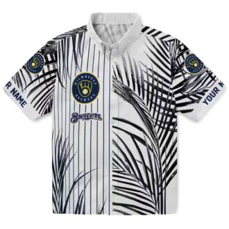 Milwaukee Brewers Men’s Tropical Shirt - Navy Palm Hawaiian Button Down for Summer Fans