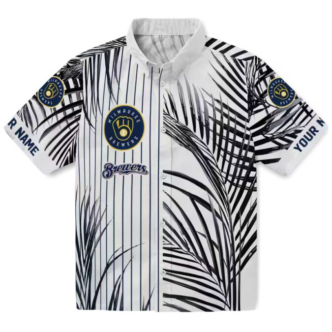 Milwaukee Brewers Men’s Tropical Shirt - Navy Palm Hawaiian Button Down for Summer Fans