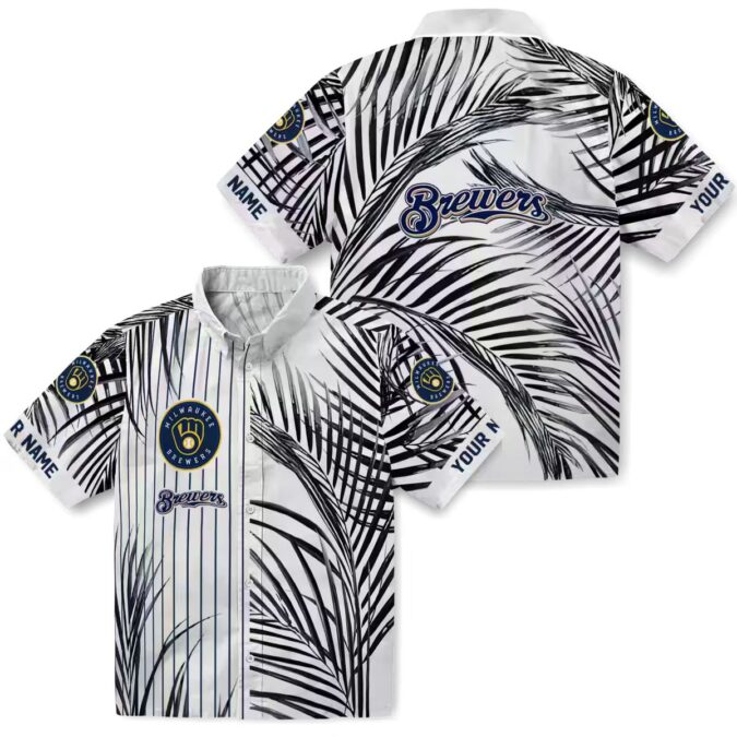 Milwaukee Brewers Men’s Tropical Shirt - Navy Palm Hawaiian Button Down for Summer Fans