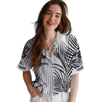 Milwaukee Brewers Men’s Tropical Shirt - Navy Palm Hawaiian Button Down for Summer Fans