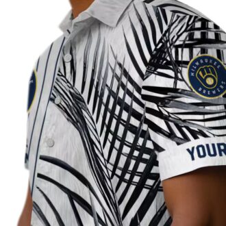 Milwaukee Brewers Men’s Tropical Shirt - Navy Palm Hawaiian Button Down for Summer Fans