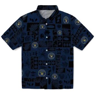 Milwaukee Brewers MLB Tropical Hawaiian Shirt - Navy Blue Black Floral Patchwork Shirt for Summer Parties