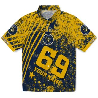 Milwaukee Brewers Navy Blue Hawaiian Shirt - Patriotic Stars & Stripes MLB Aloha Style