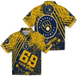 Milwaukee Brewers Navy Blue Hawaiian Shirt - Patriotic Stars & Stripes MLB Aloha Style