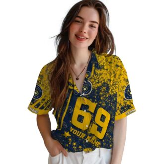 Milwaukee Brewers Navy Blue Hawaiian Shirt - Patriotic Stars & Stripes MLB Aloha Style