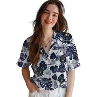 Milwaukee Brewers Navy Blue Tropical Hawaiian Shirt - MLB Floral Aloha Shirt for Men & Fans