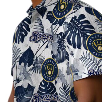Milwaukee Brewers Navy Blue Tropical Hawaiian Shirt - MLB Floral Aloha Shirt for Men & Fans