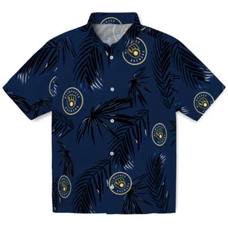 Milwaukee Brewers Palm Leaf Button Up Shirt for Men - MLB Aloha Hawaiian Summer Outfit