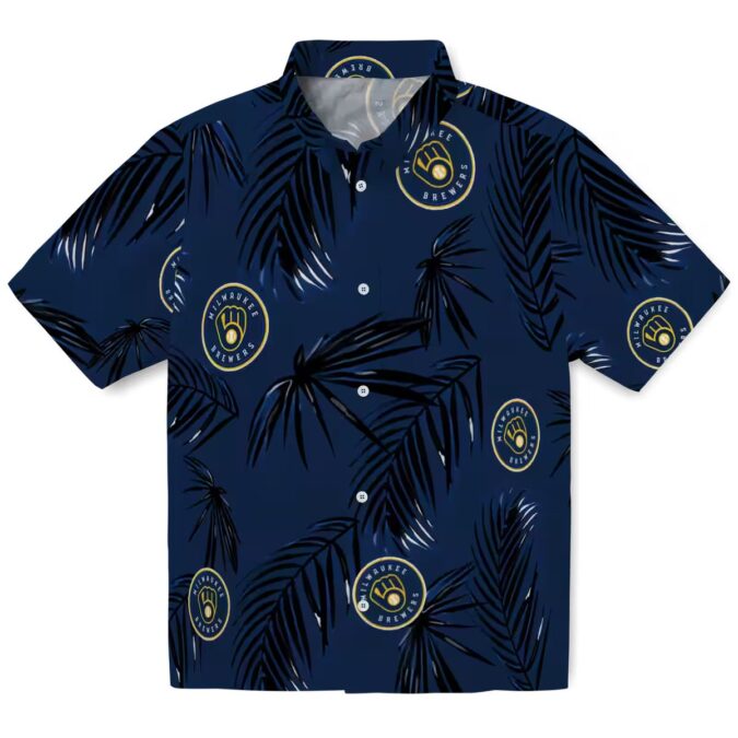Milwaukee Brewers Palm Leaf Button Up Shirt for Men - MLB Aloha Hawaiian Summer Outfit