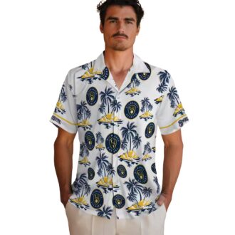 Milwaukee Brewers Palm Print Hawaiian Shirt - Men’s Navy Blue MLB Apparel