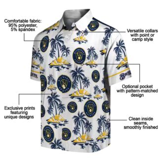 Milwaukee Brewers Palm Print Hawaiian Shirt - Men’s Navy Blue MLB Apparel