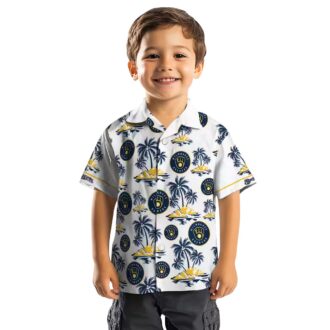 Milwaukee Brewers Palm Print Hawaiian Shirt - Men’s Navy Blue MLB Apparel