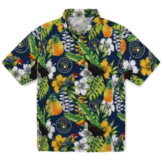 Milwaukee Brewers Toucan Print Hawaiian Shirt - Navy Green MLB Baseball Summer Shirt