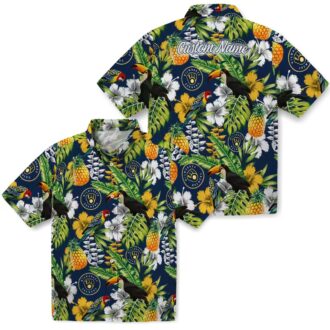 Milwaukee Brewers Toucan Print Hawaiian Shirt - Navy Green MLB Baseball Summer Shirt