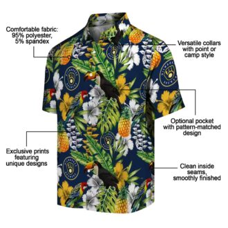 Milwaukee Brewers Toucan Print Hawaiian Shirt - Navy Green MLB Baseball Summer Shirt