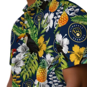 Milwaukee Brewers Toucan Print Hawaiian Shirt - Navy Green MLB Baseball Summer Shirt