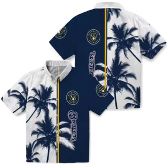 Milwaukee Brewers Tropical Floral Shirt - Navy Palm Tree Hawaiian Look for MLB Fans & Travel