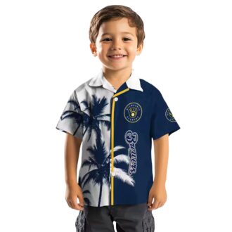 Milwaukee Brewers Tropical Floral Shirt - Navy Palm Tree Hawaiian Look for MLB Fans & Travel