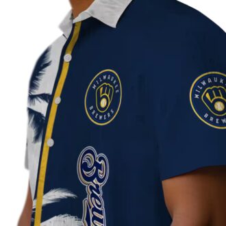 Milwaukee Brewers Tropical Floral Shirt - Navy Palm Tree Hawaiian Look for MLB Fans & Travel