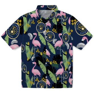 Milwaukee Brewers Tropical Navy Blue Hawaiian Shirt - Summer Flamingo Leaves Theme Style