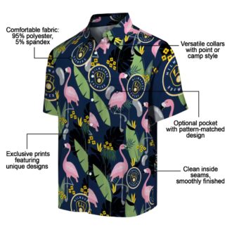 Milwaukee Brewers Tropical Navy Blue Hawaiian Shirt - Summer Flamingo Leaves Theme Style
