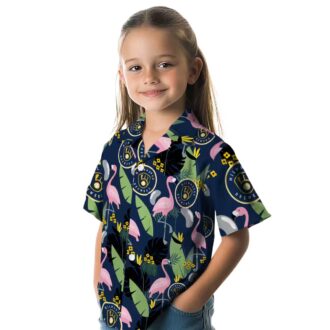 Milwaukee Brewers Tropical Navy Blue Hawaiian Shirt - Summer Flamingo Leaves Theme Style