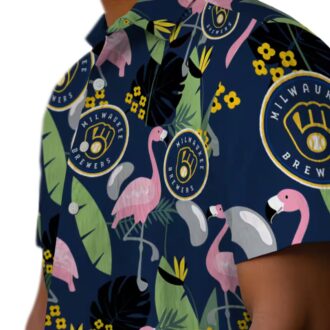 Milwaukee Brewers Tropical Navy Blue Hawaiian Shirt - Summer Flamingo Leaves Theme Style