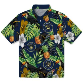 Milwaukee Brewers Tropical Toucan Hawaiian Shirt - Navy Blue Pineapple Aloha Fanwear