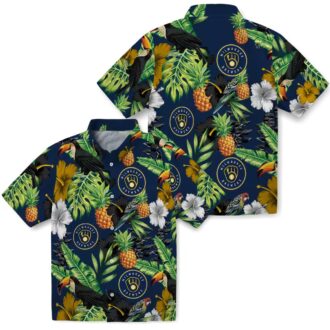 Milwaukee Brewers Tropical Toucan Hawaiian Shirt - Navy Blue Pineapple Aloha Fanwear