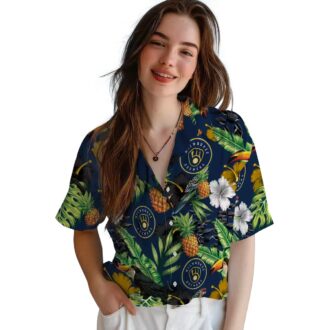 Milwaukee Brewers Tropical Toucan Hawaiian Shirt - Navy Blue Pineapple Aloha Fanwear