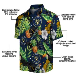 Milwaukee Brewers Tropical Toucan Hawaiian Shirt - Navy Blue Pineapple Aloha Fanwear
