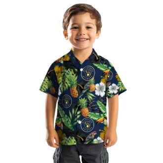 Milwaukee Brewers Tropical Toucan Hawaiian Shirt - Navy Blue Pineapple Aloha Fanwear