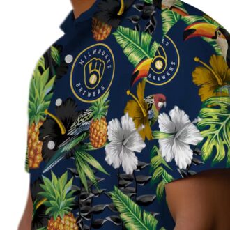 Milwaukee Brewers Tropical Toucan Hawaiian Shirt - Navy Blue Pineapple Aloha Fanwear