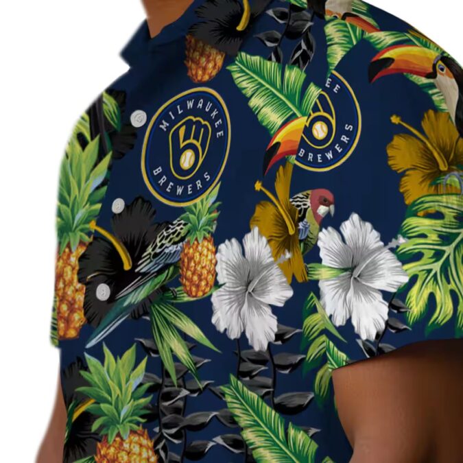 Milwaukee Brewers Tropical Toucan Hawaiian Shirt - Navy Blue Pineapple Aloha Fanwear