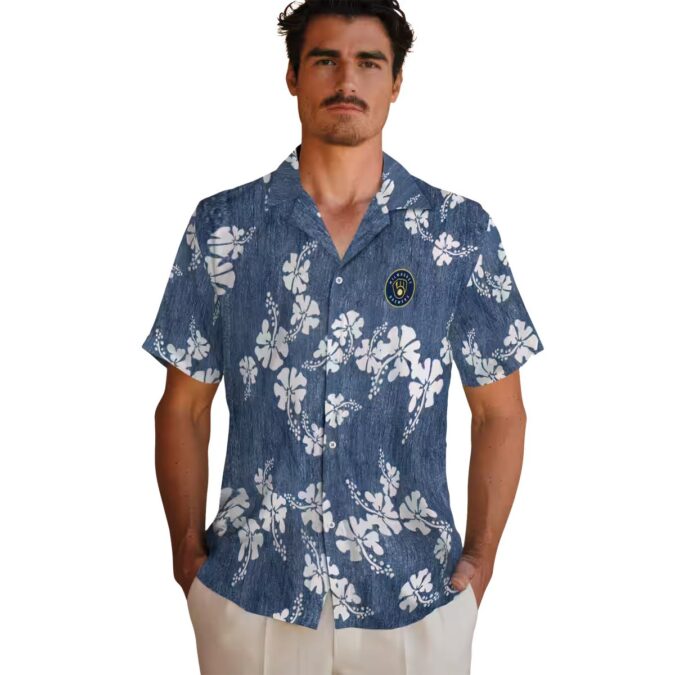 MLB Milwaukee Brewers Fan Vacation Shirt - Navy Tropical Hibiscus Clusters Style