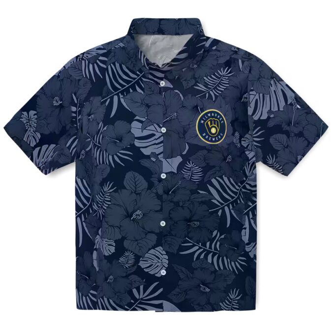 MLB Milwaukee Brewers Hawaiian Button Up Shirt - Summer Navy Jungle Edition